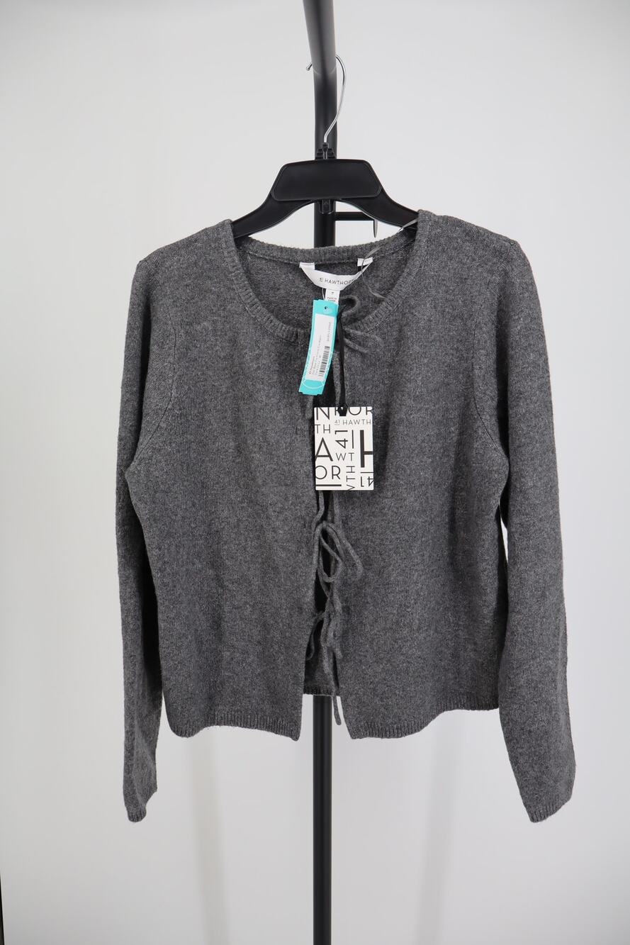 NEW 41 Hawthorn Zoe Bow Tie Front Cardigan Sweater Gray Knit Long Sleeve Size M